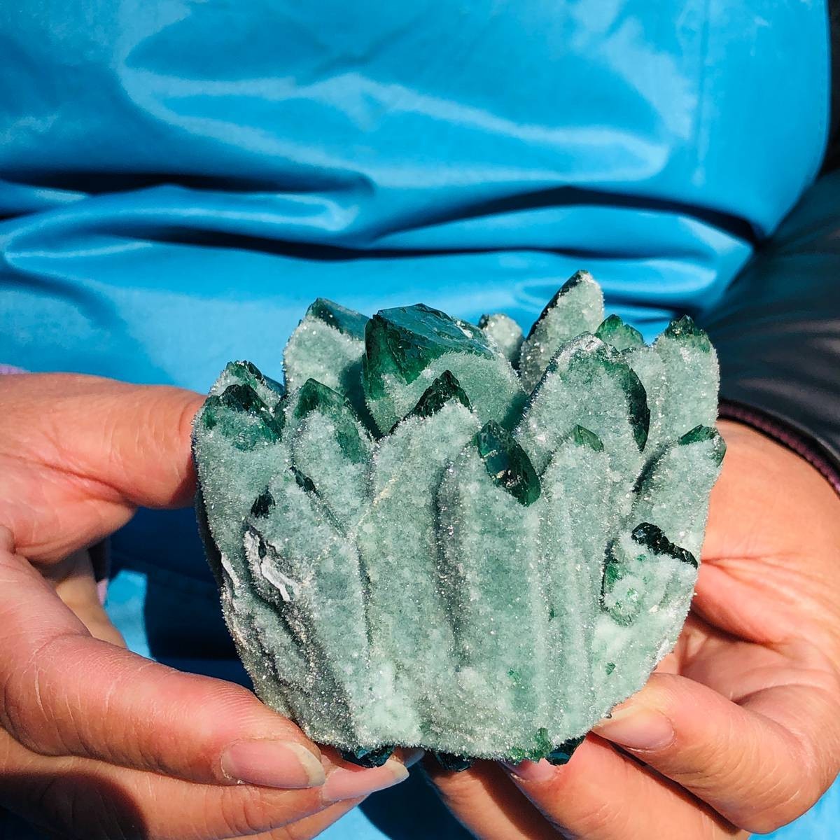 3pieces 2.53LB New Find green PhantomQuartz Crystal Cluster MineralSpecimen 3466