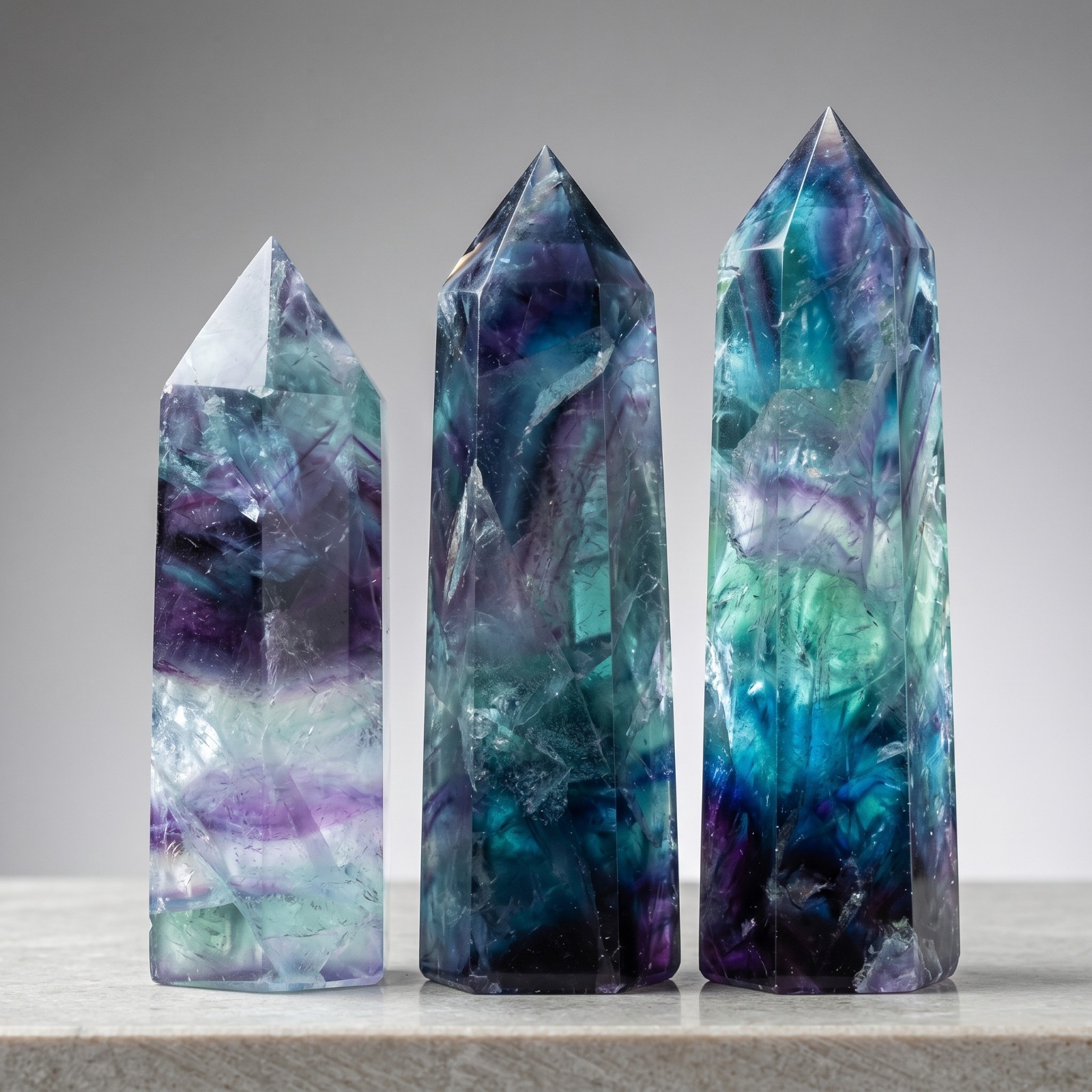 Natural Rainbow Fluorite Crystal Tower Point Healing Obelisk Mineral Specimen