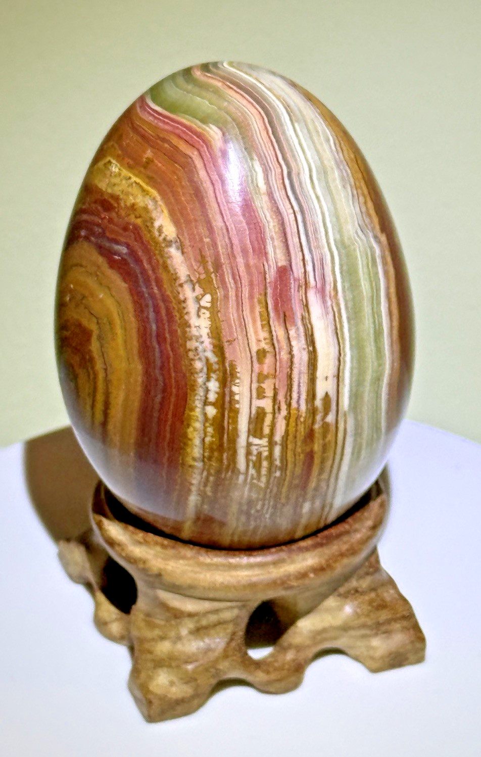 VIVID Multicolor Banded Onyx Egg with Wooden Stand