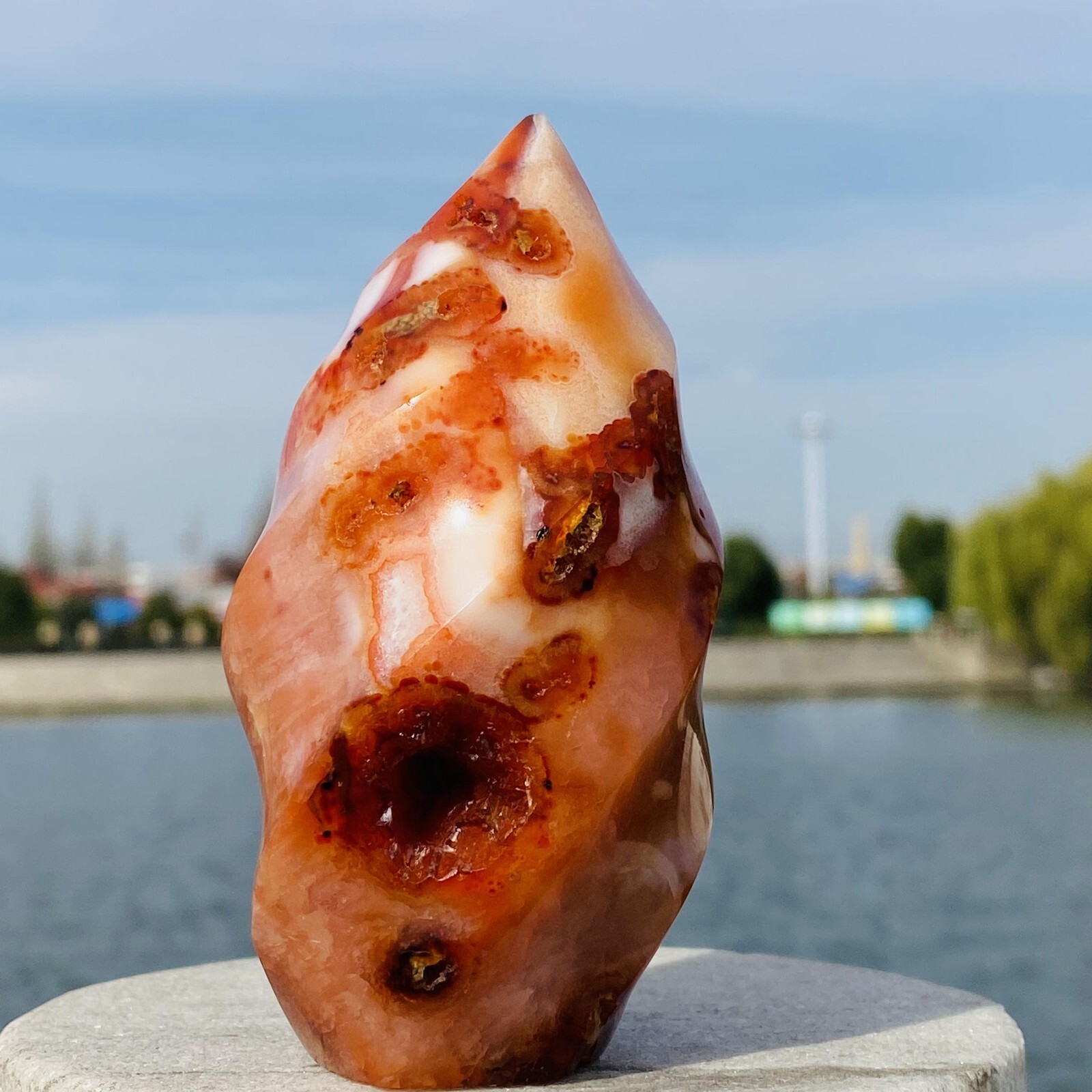 293g Natural and beautiful flame red agate crystal ore sample heals