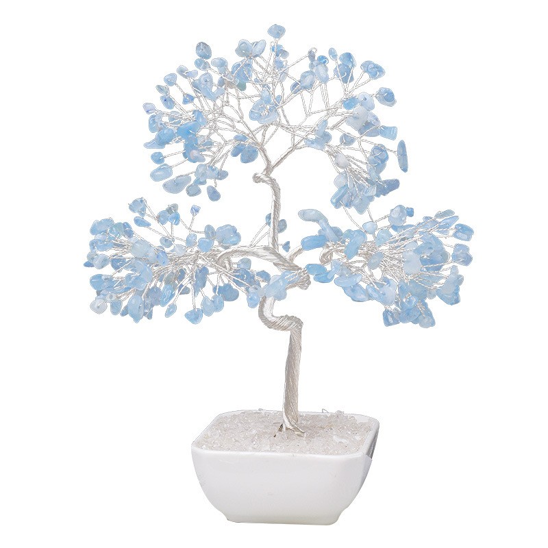 Natural Aquamarine Fortune Tree Crystal Money Tree Reiki Healing Home Decor 1PCS