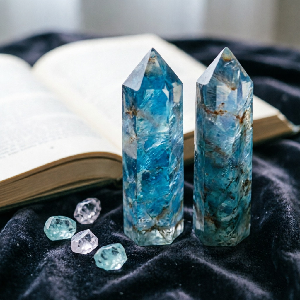Natural Blue Apatite Crystal Tower Obelisk Healing Wand Energy Reiki Home Decor