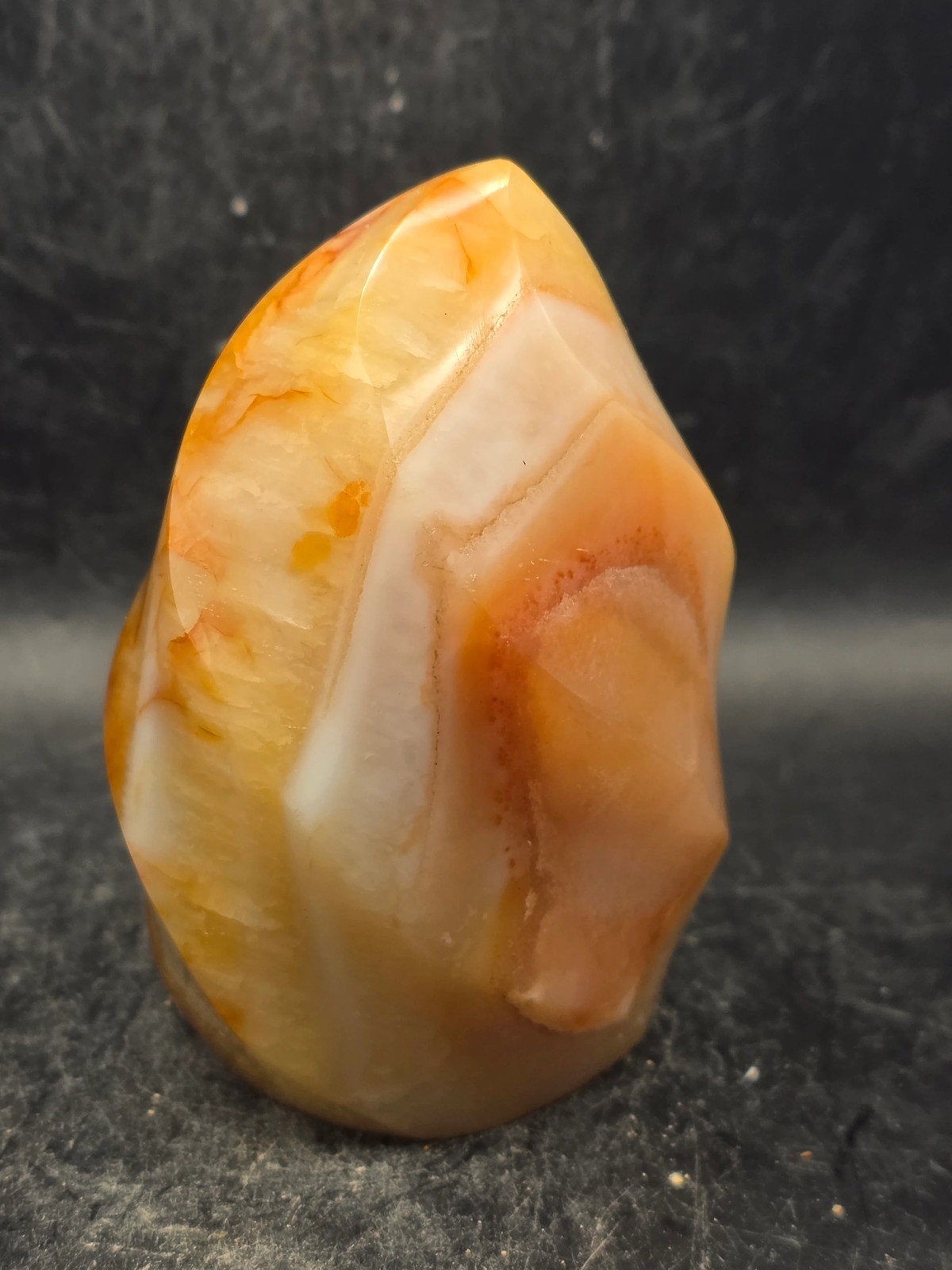 Carnelian agate flame tower! 12 ounces, 3.3 inches tall, 2.2″ wide!