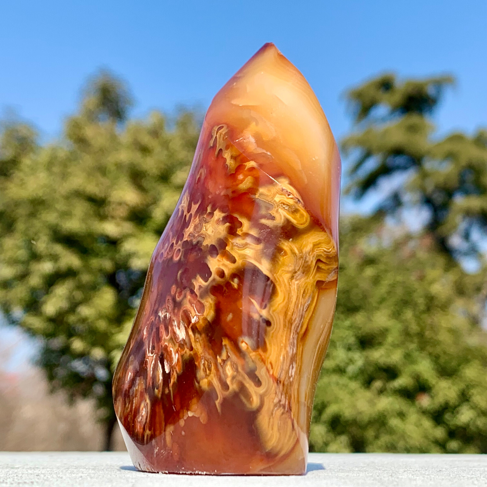 214G Natural Polished Red Sardonyx Agate Quartz Crystal Stone Carved Flame Hea