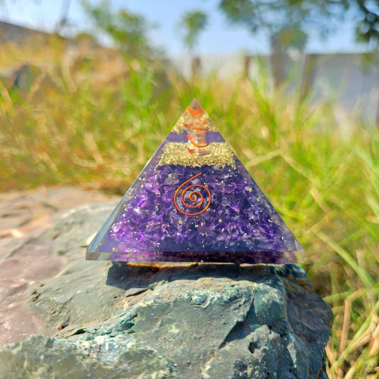 Large Amethyst Orgonite Pyramid EMF Protection Chakra Healing Energy Generator