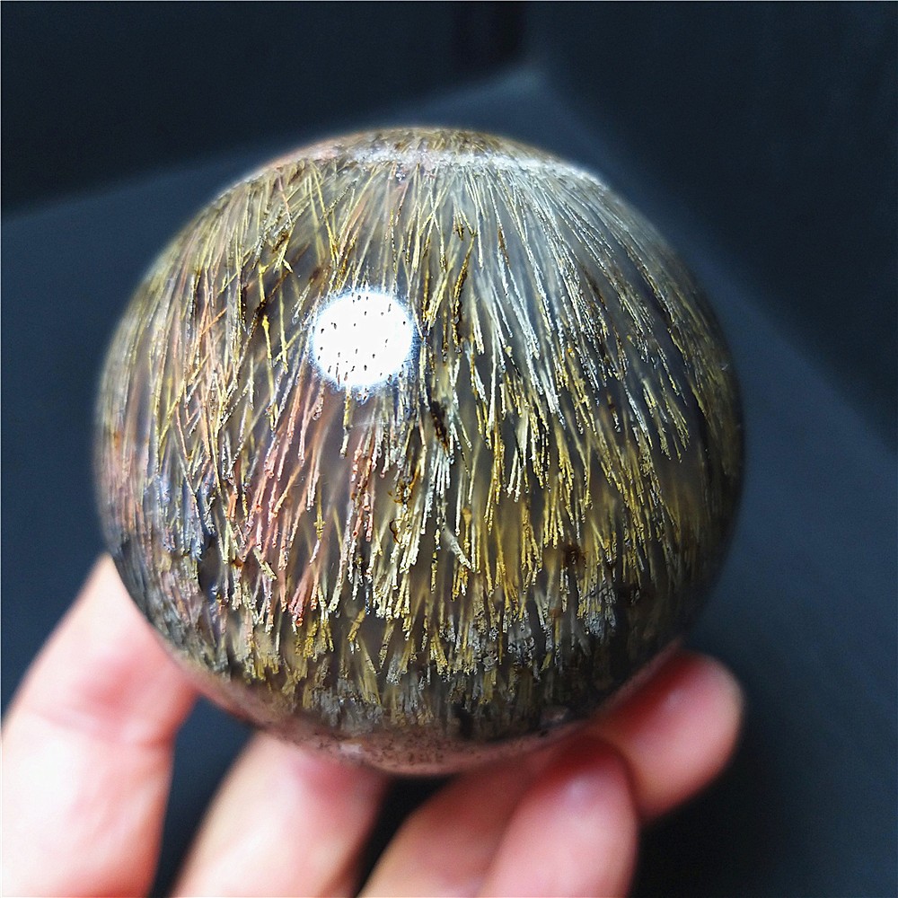 227.8G Natural Beautiful Golden Hair Rutilated Agate Stone Ball Healing B1716