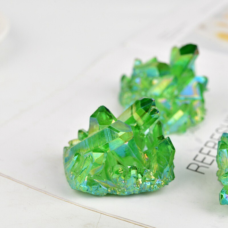 Titanium Aura Green Crystal Rainbow Healing Cluster Geode Rock Decor Gift