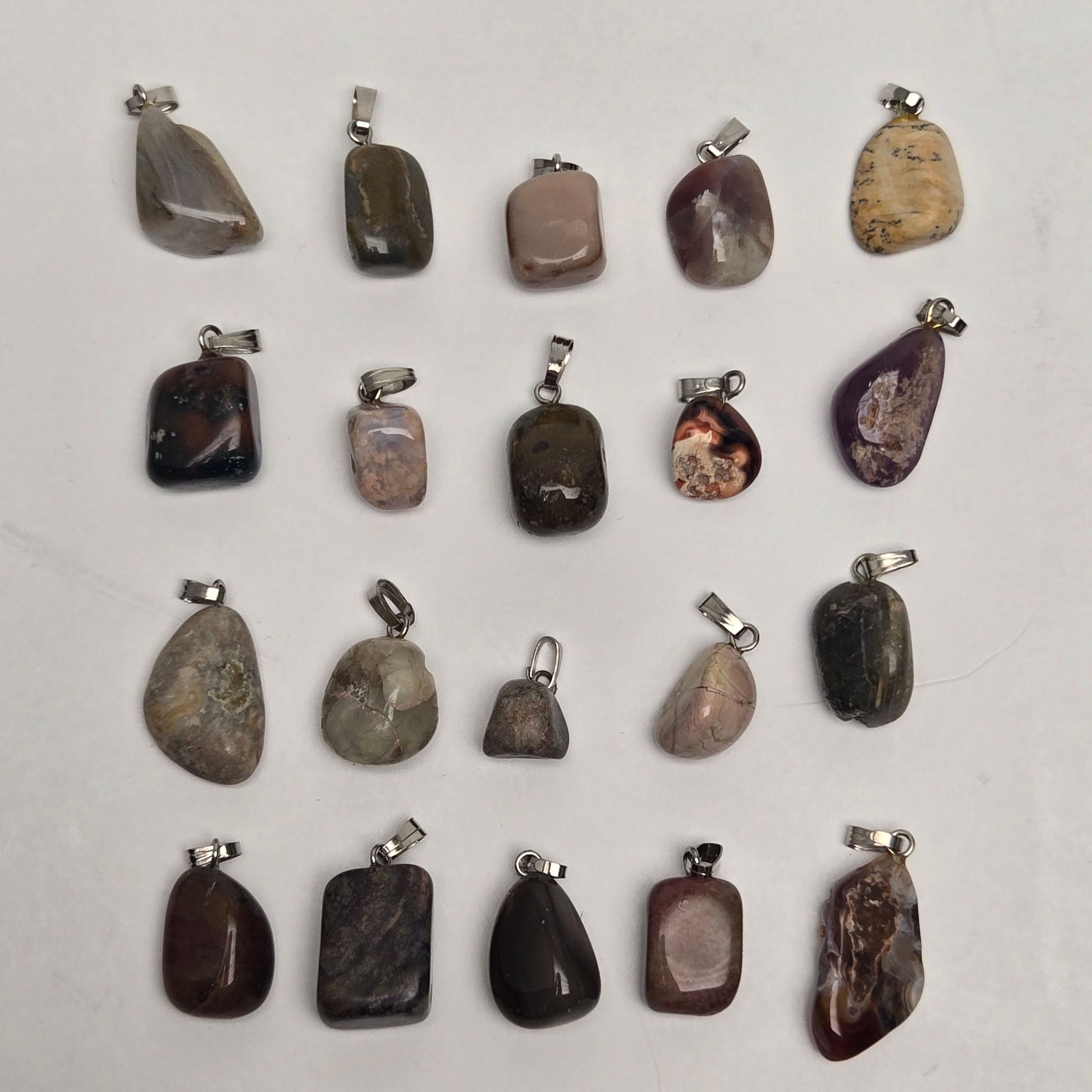 Lot 20 Assorted Gemstone Pendants Jasper Agate Polished Natural Stone Mixed
