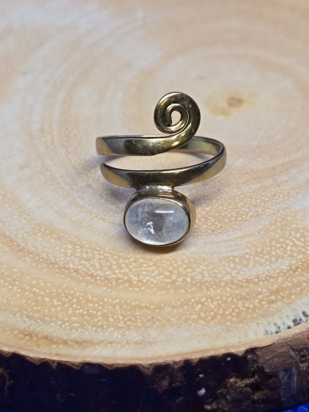 Clear Quartz Wrap Ring Adjustable Gold Brass Rainbow Flash