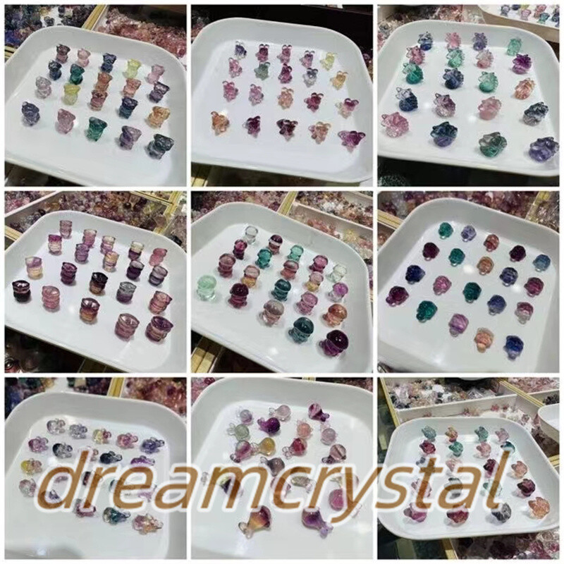 100pc Mix Natural Fluorite Crystal Skull Mini Carved Quartz Reiki Healing Random