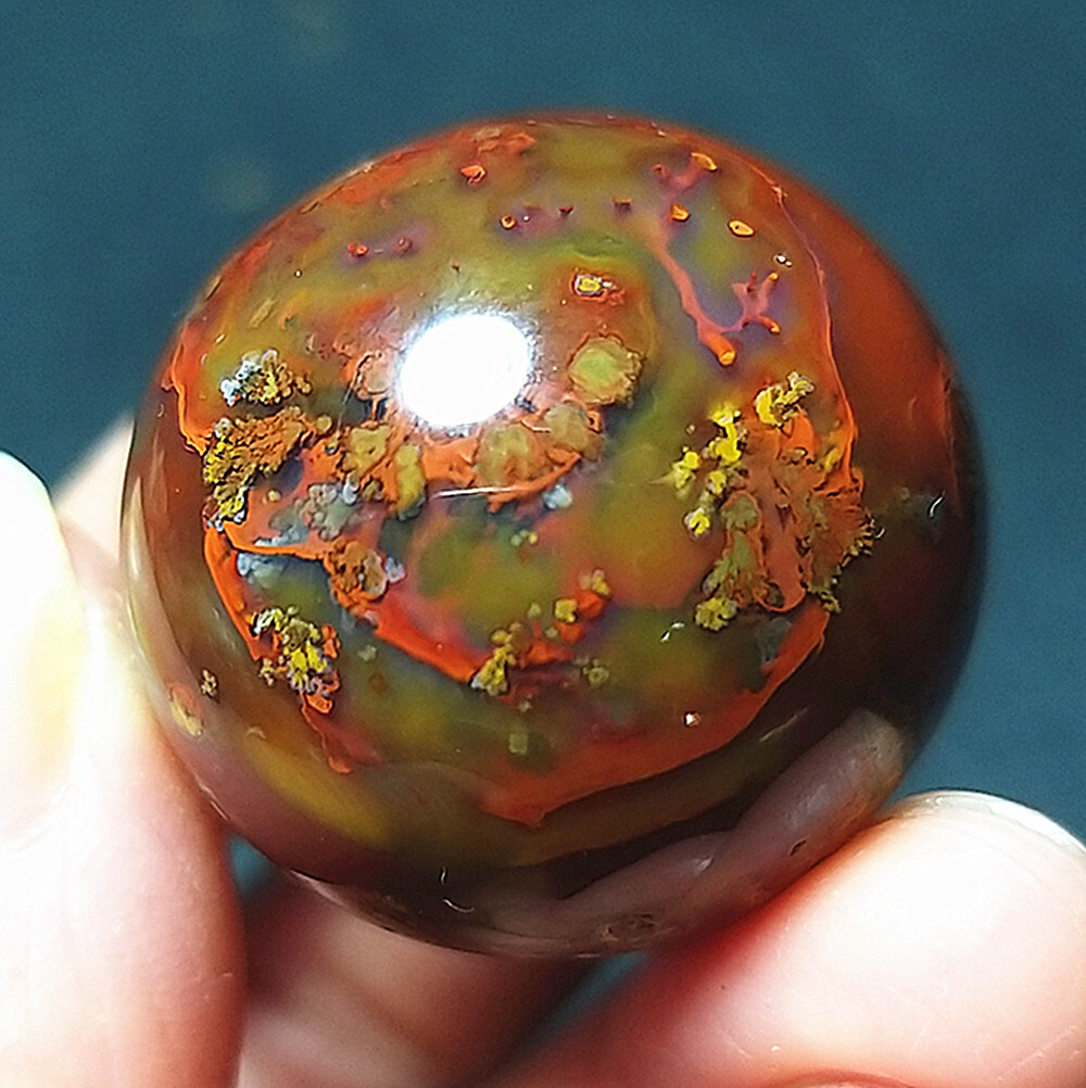 Rare 33.8G 27mm Natural Colorful Agate Quartz Crystal Ball Healing B715