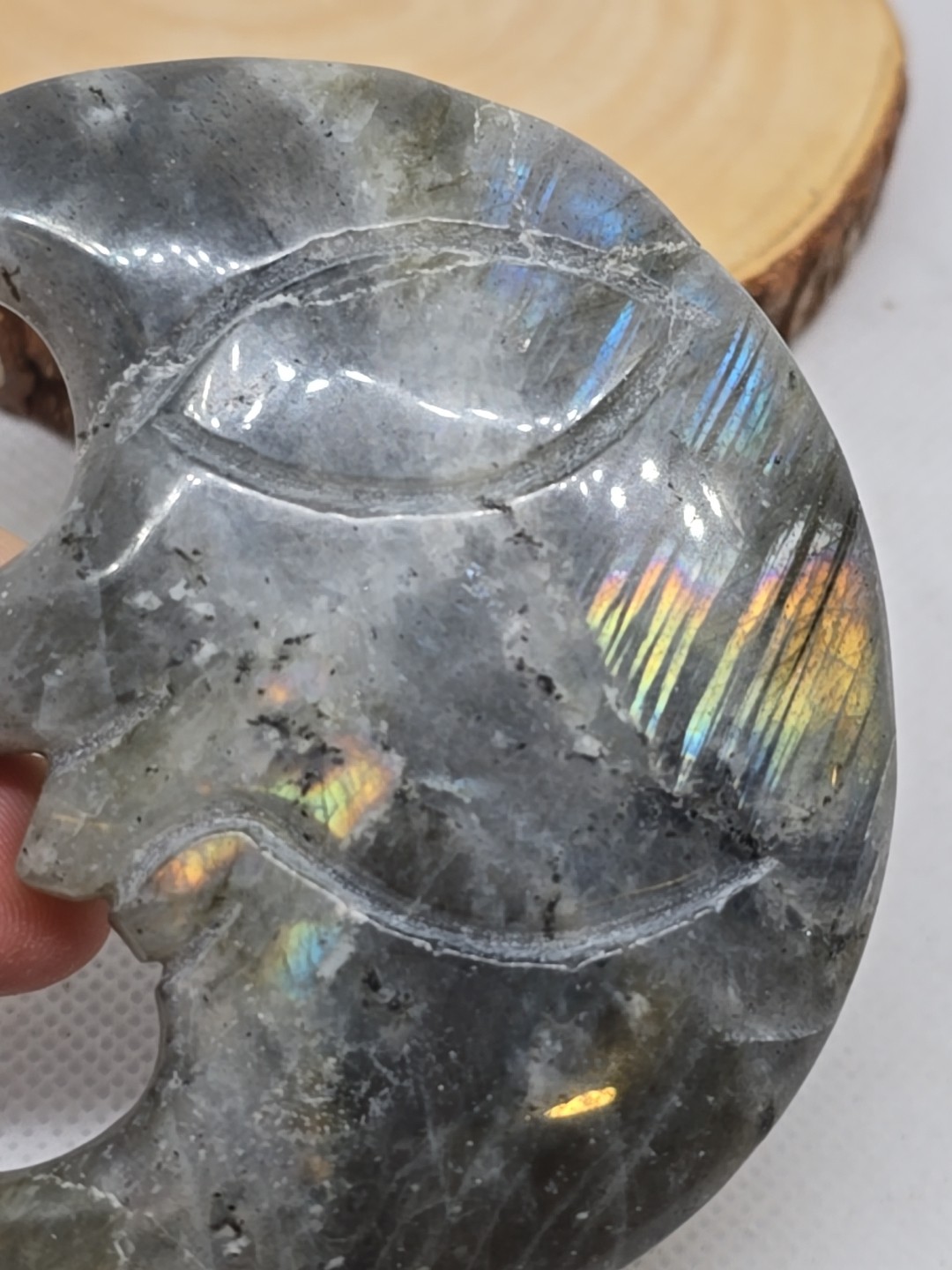 Labradorite Hand Carved Moon With Face Polished Double Sided