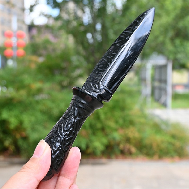 8″Natural obsidian knife (not real) Hand carved crystal reiki heal decor gift 1x