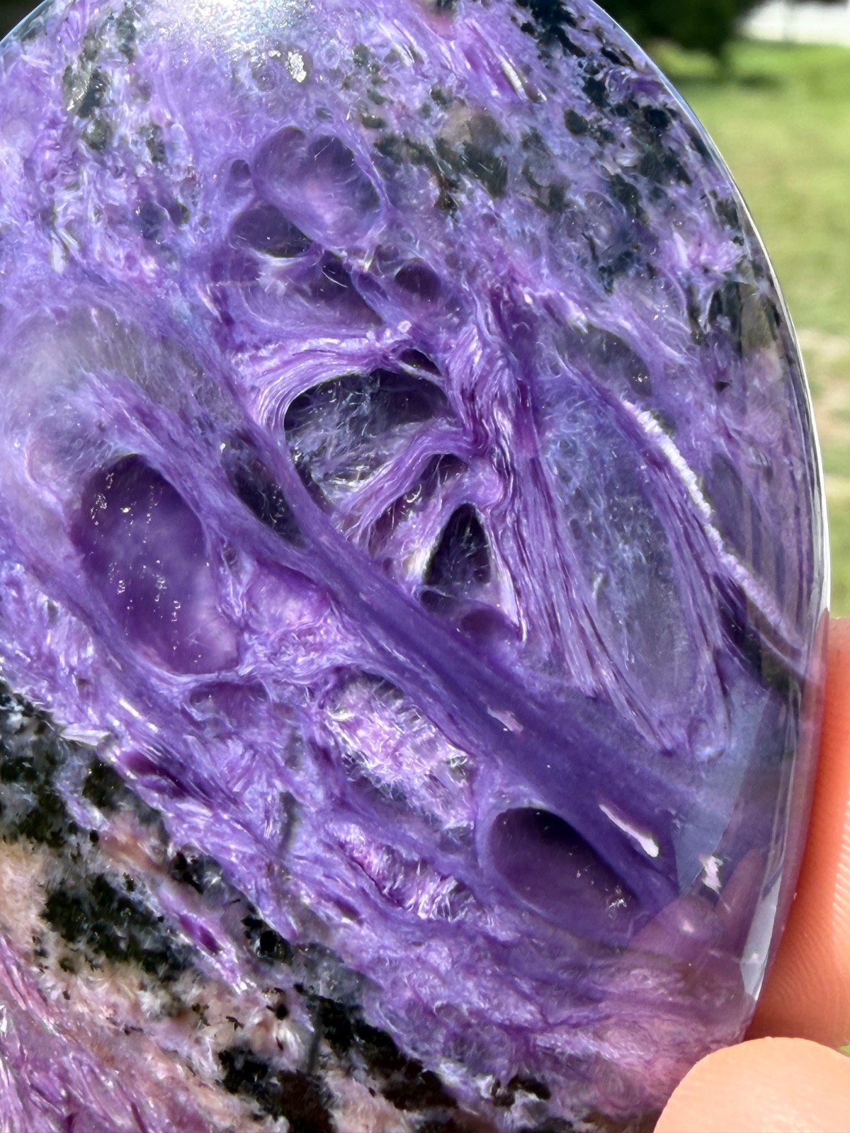Charoite Polished Gemstone Large Palmstone 2 5/8″ 90 Grams Colored By Nature.