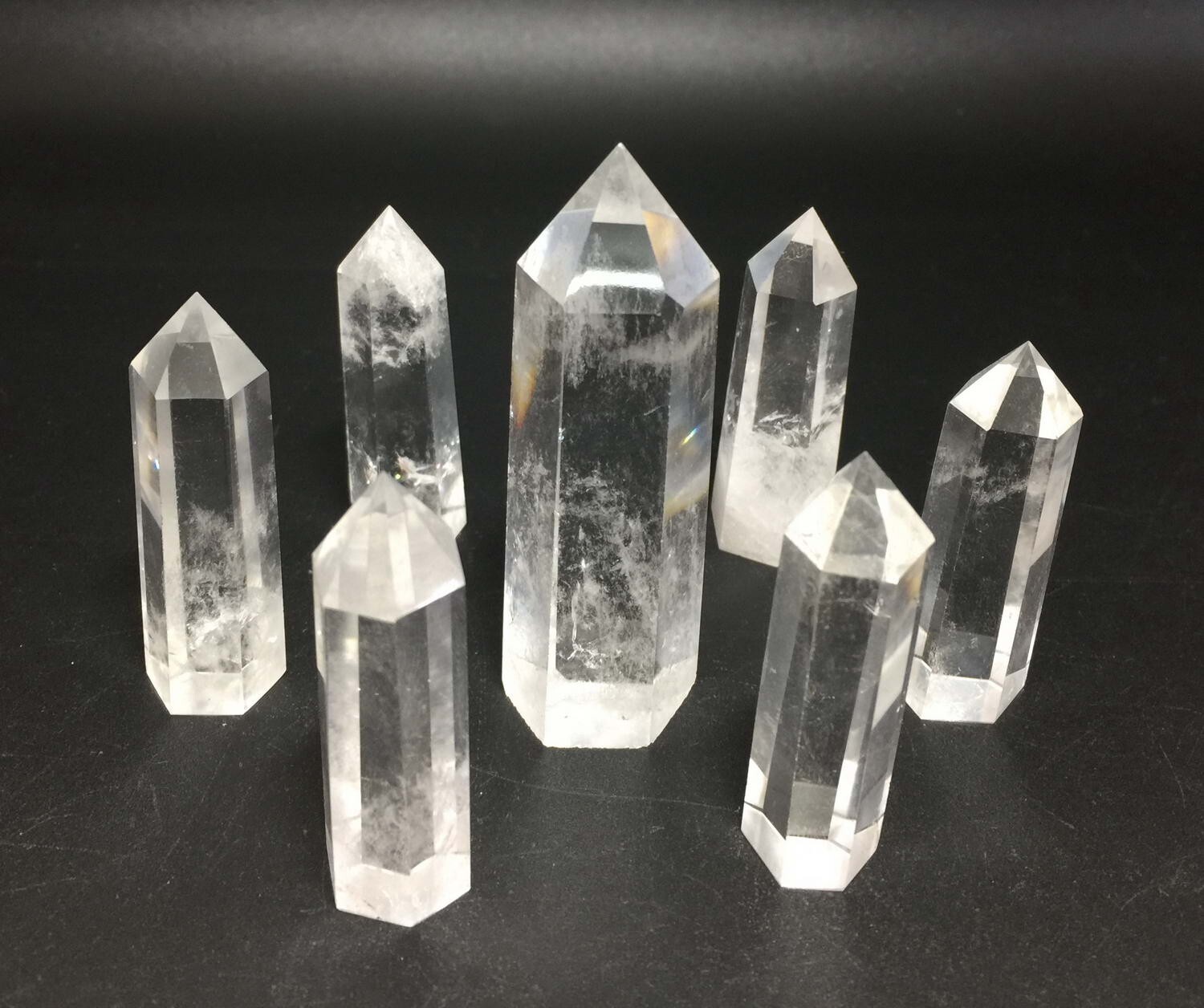 7 (SEVEN) NATURAL CLEAR QUARTZ CRYSTAL TOWER POINT POLISHED HEALING WAND SET