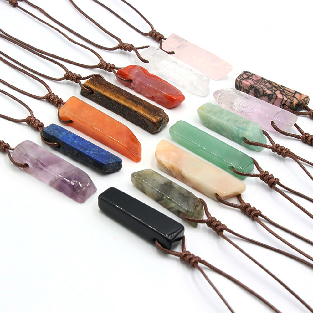 1PC Natural Gemstone Chakra Crystal Stick Adjustable Necklace Pendant Healing