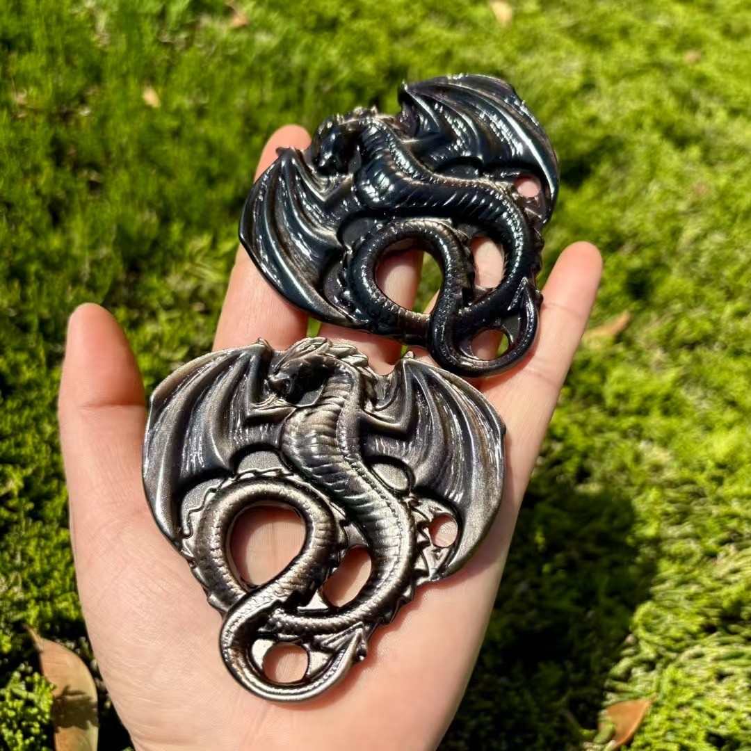 3.1″ Natural Silver obsidian Flying Dragon quartz crystal Home Decor Reiki Gift