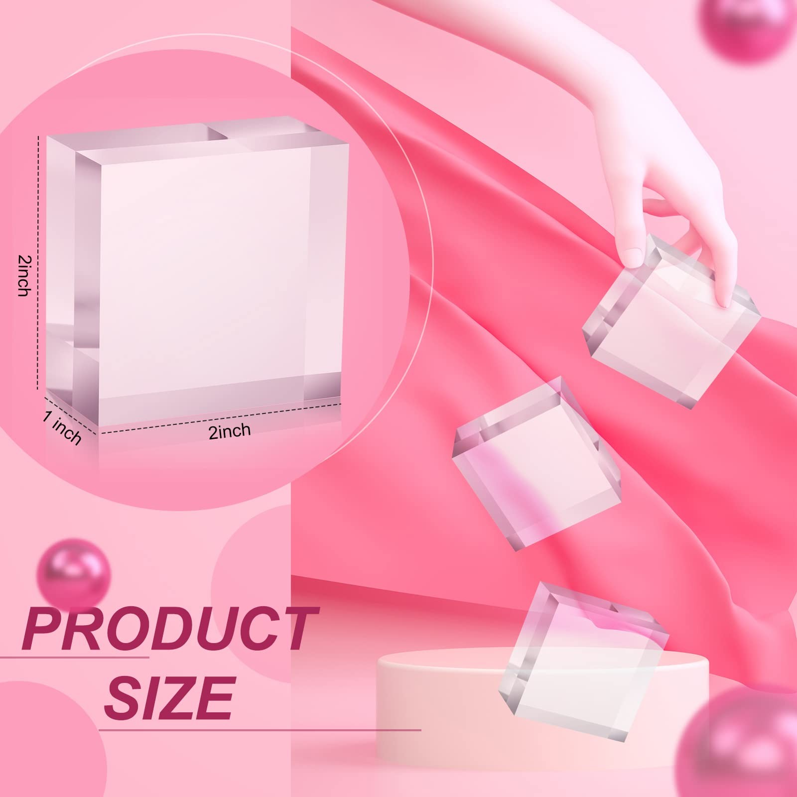 Remerry 16 Pcs Clear Acrylic Cube Blocks Square Display 2 x 2 x 1 Inch, clear
