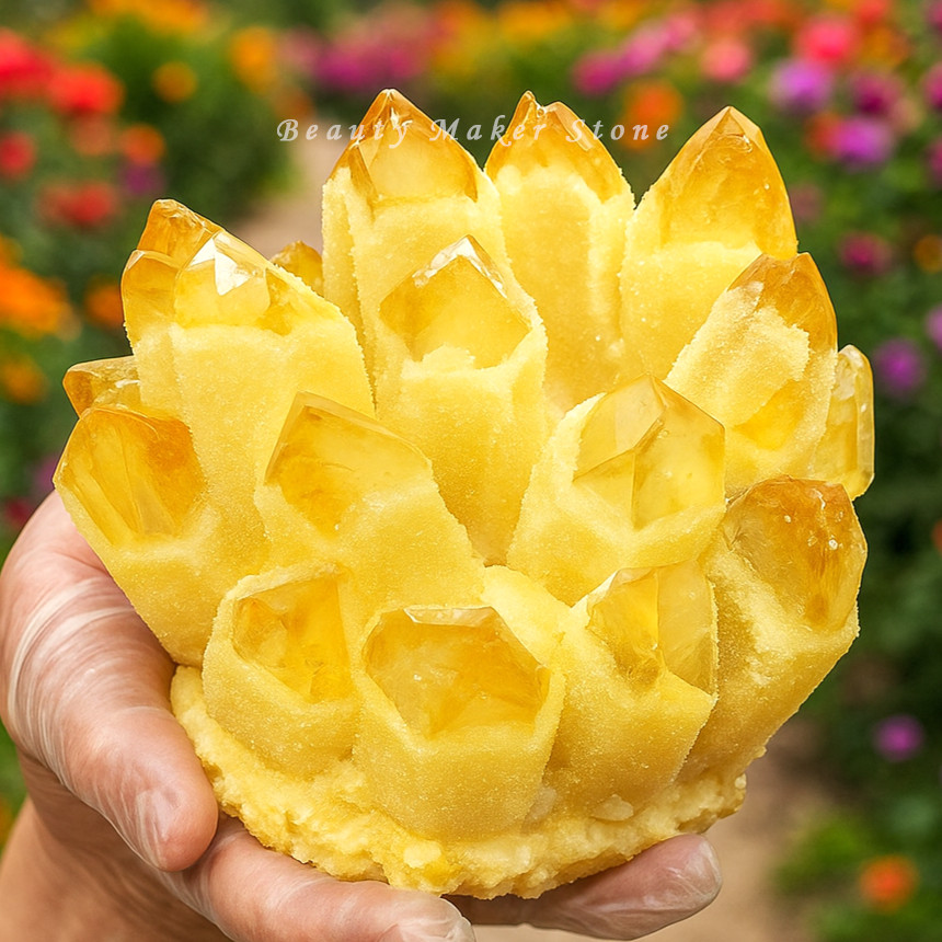 300G Large Citrine Quartz Geode Quartz Cluster Crystal Healing Reiki Home Decor