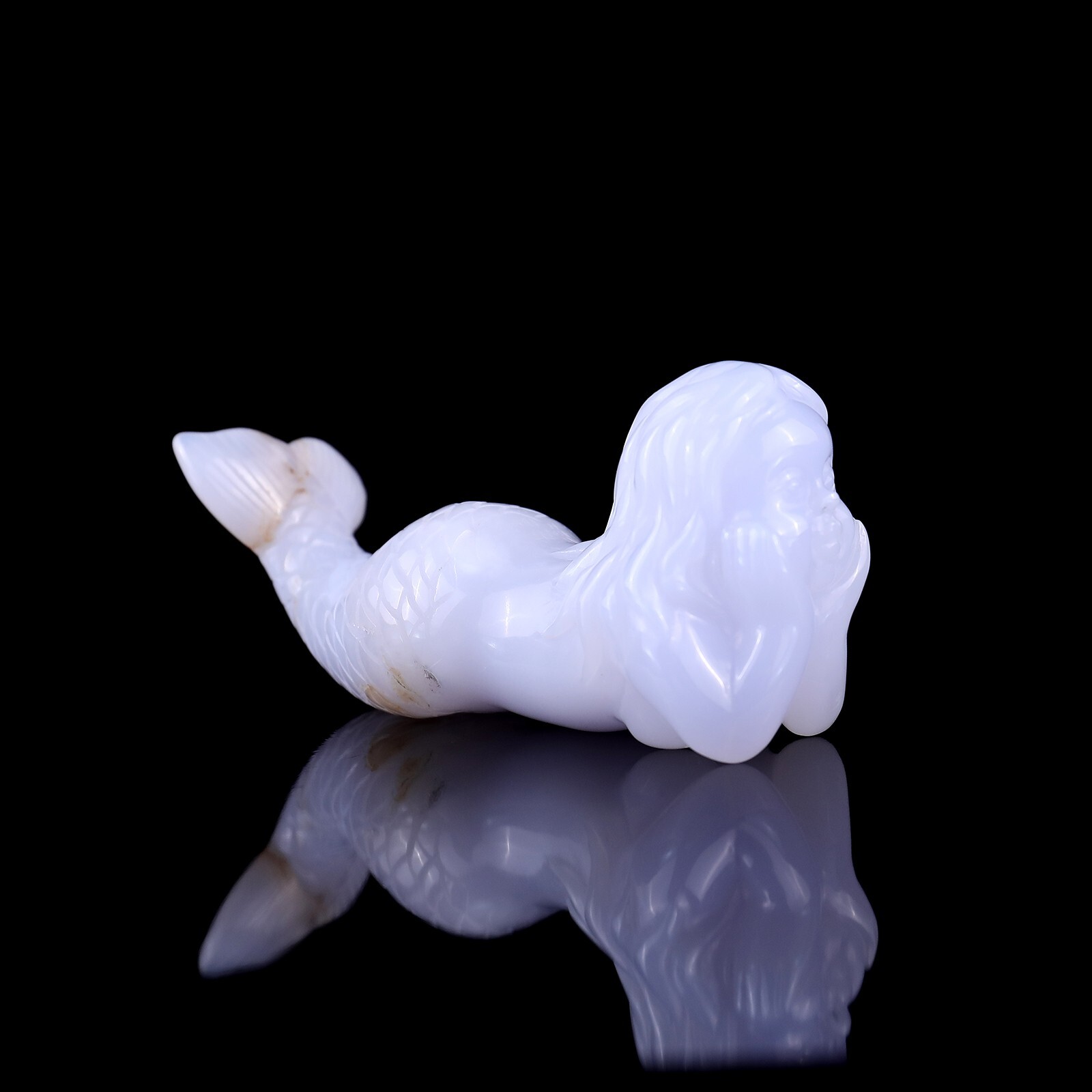 3.9″ Blue Chalcedony Hand Carved Mermaid Sculpture Crystal Healing Carving Decor