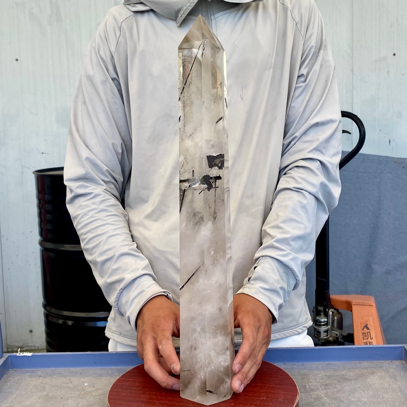 7.47LB Natural Black Tourmaline Included Quartz Obelisk Powerful Energy Healing