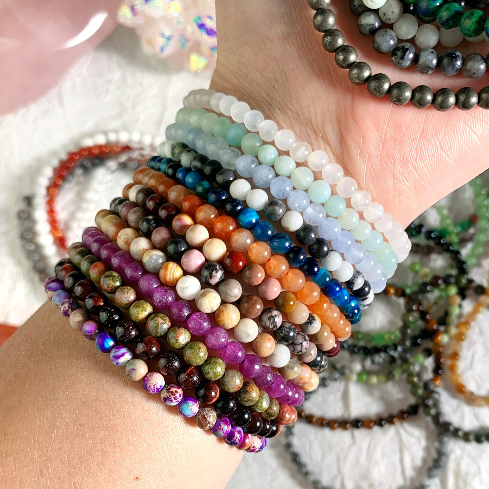 Handmade Grade A++ Gemstone 4mm Round Bead Stretchy Bracelet Reiki Chakra Unisex
