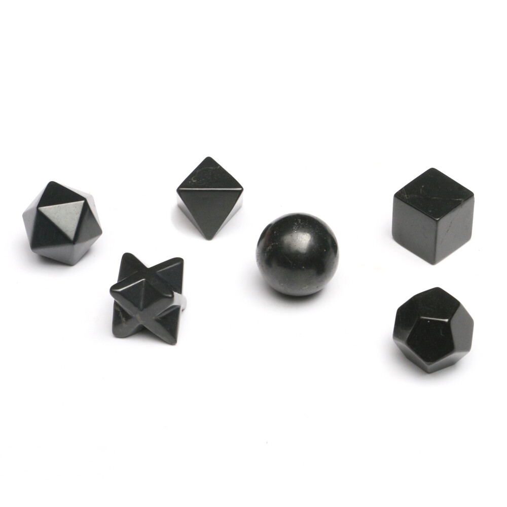 Geometry Shungite Sacred Gemstone Black Platonic Solids Stone EMF Antique Set