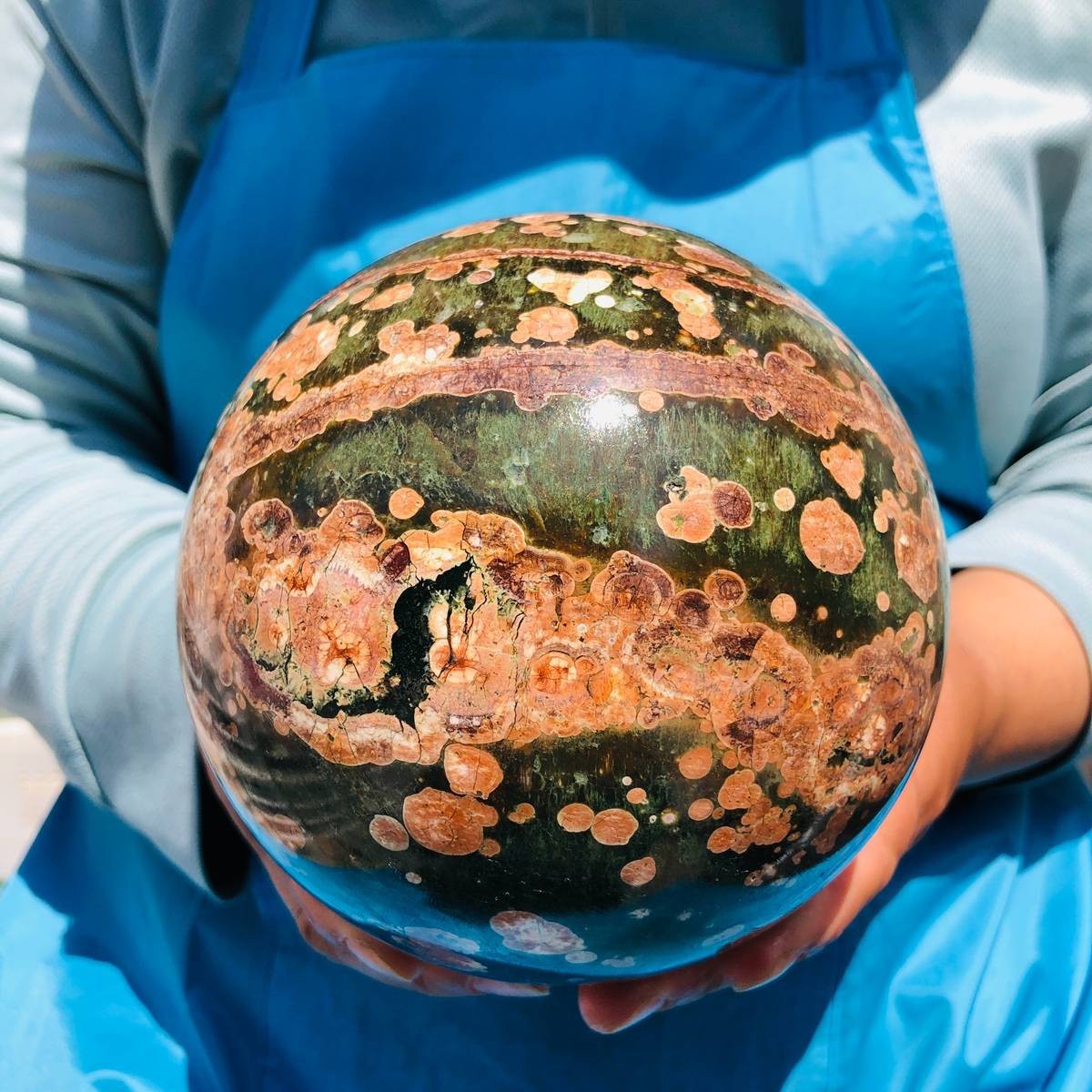 5.58LB Natural Cherry Blossom Agate Crystal Sphere Floral Healing Gem Stone 4853
