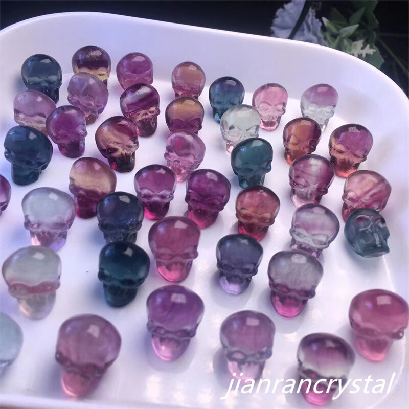 5pcs Natural Fluorite Skull Hand Carved Mini Quartz Crystal skull Reiki Healing