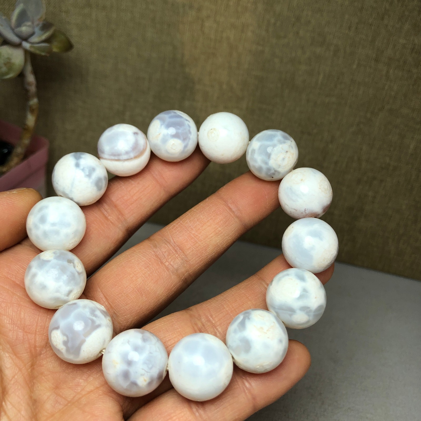 1pcs wholesale Natural sakura rough Crystal chain beads bracelet 15-16mm A2791