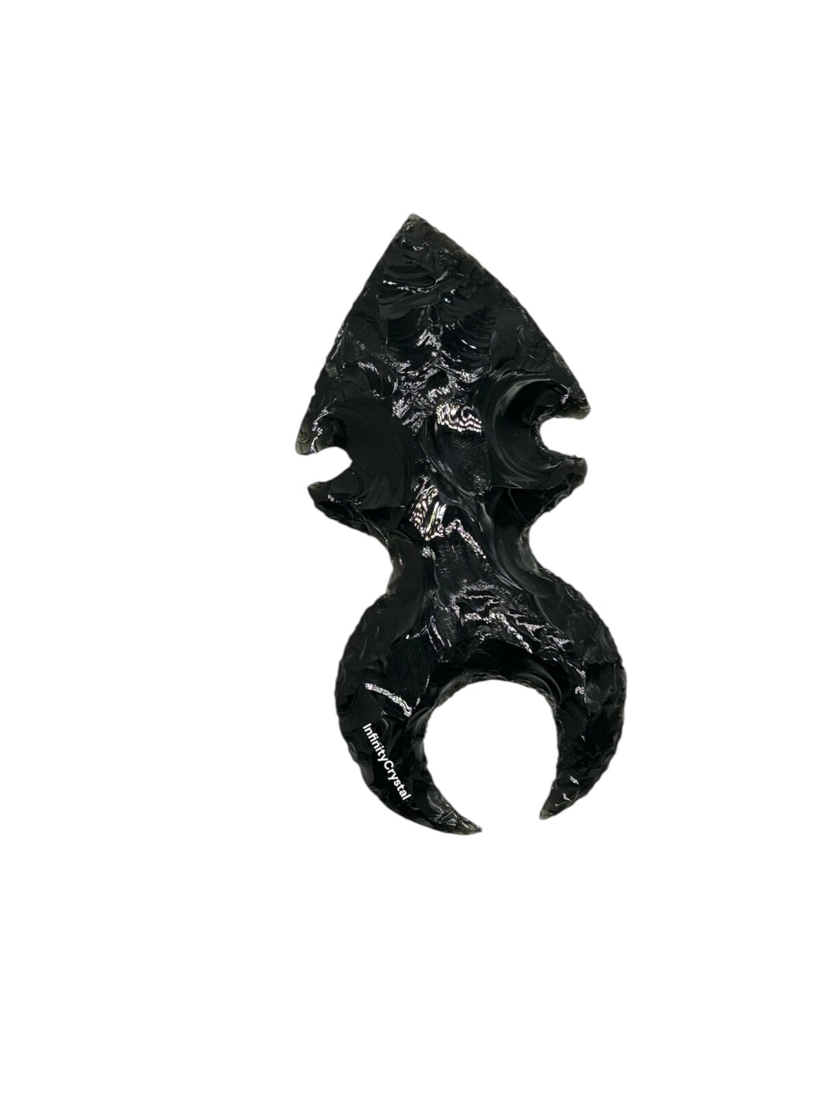 Unique Black Obsidian Moon Shape Arrowhead Crescent Carved Crystal,4″ Inches.