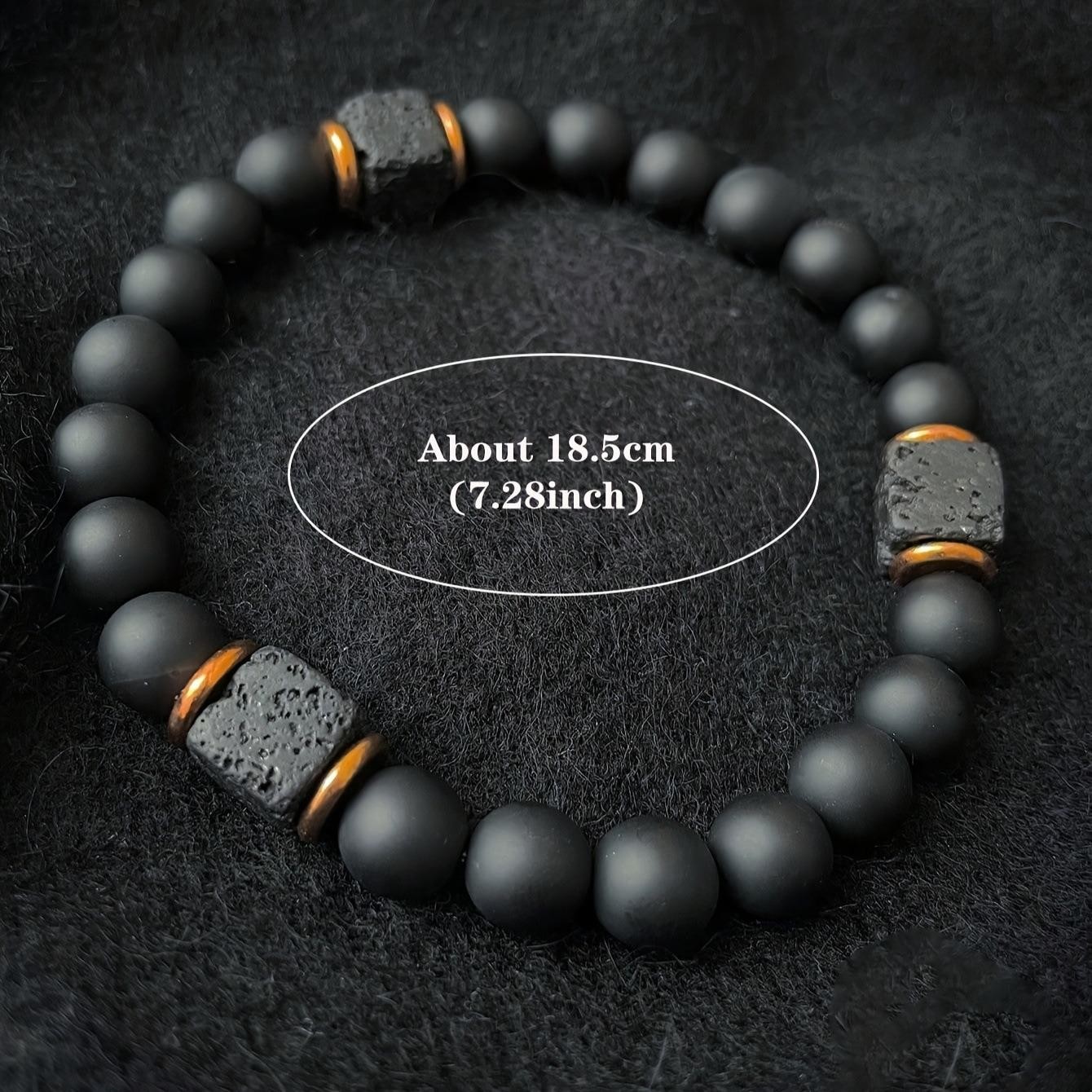 Mens Volcanic Stone Bracelet Black Agate Elastic Magnetic Therapy Jewelry