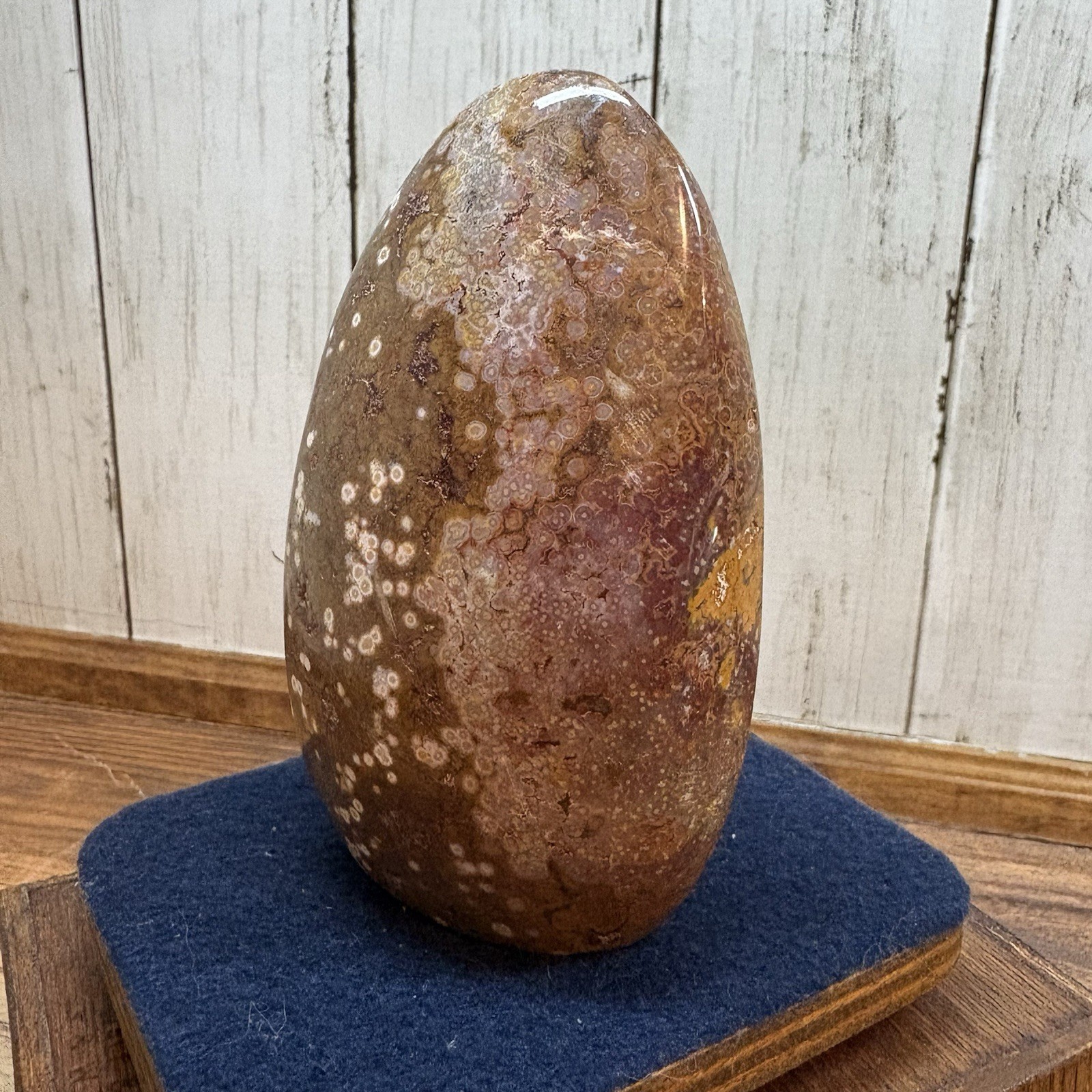 Ocean Jasper Orb Agate Freestanding Egg Shaped 1lb 3.5oz/ 550g 5″ Tall Brown