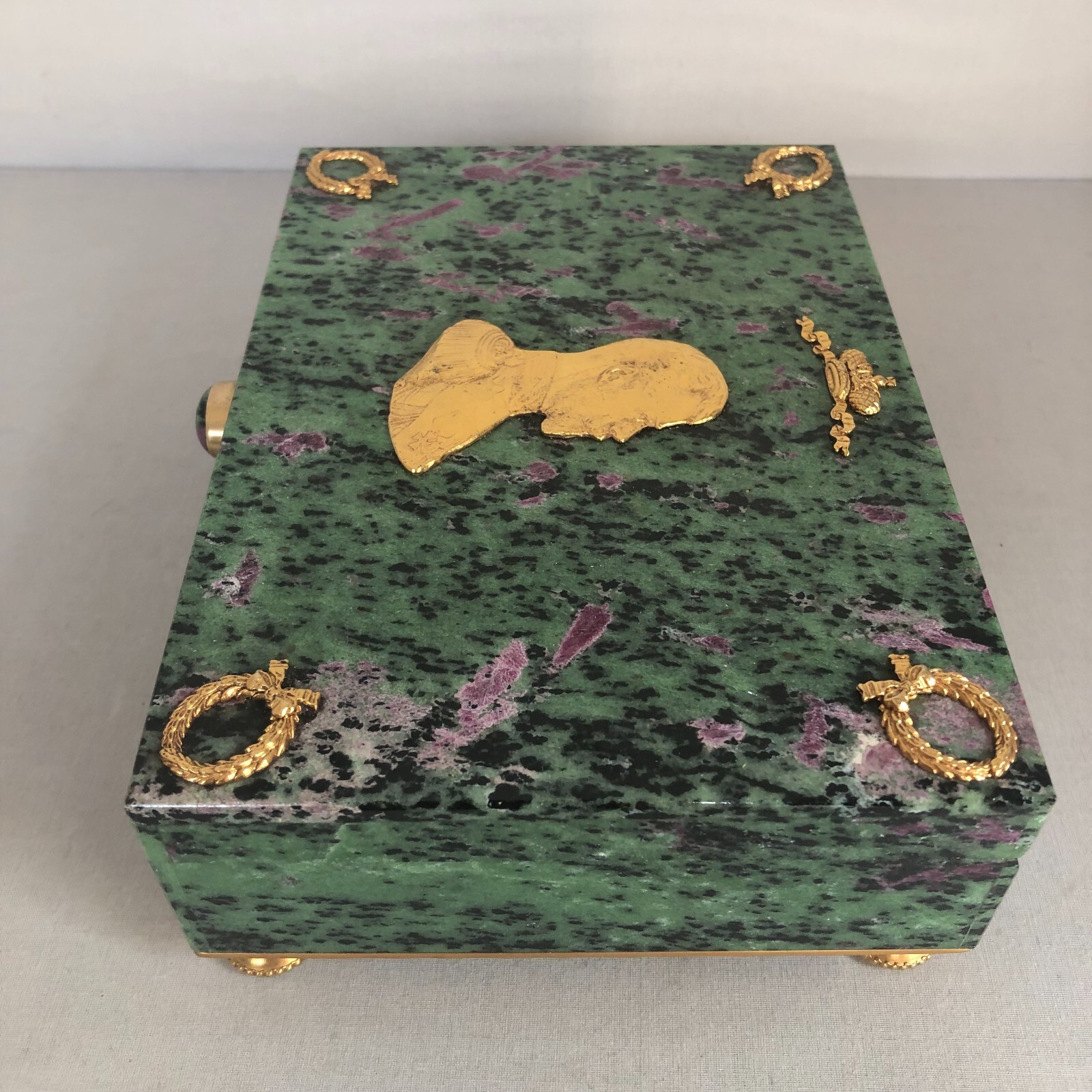 Ruby in Zoisite Hard Stone Hinged Box wit Nicholas The Second Russian Last Czar.