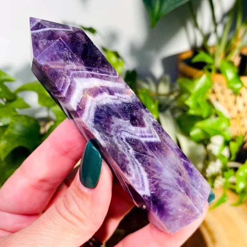 Natural Chevron Amethyst Crystal Tower Spiritual Decoration Healing Reiki