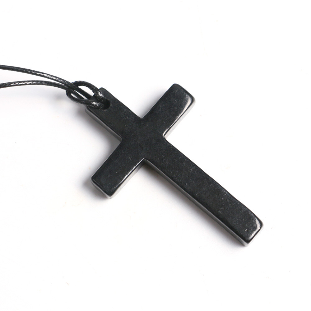 Shungite Stone Christian Cross Pendant Crystal Necklace – EMF Protection Healing