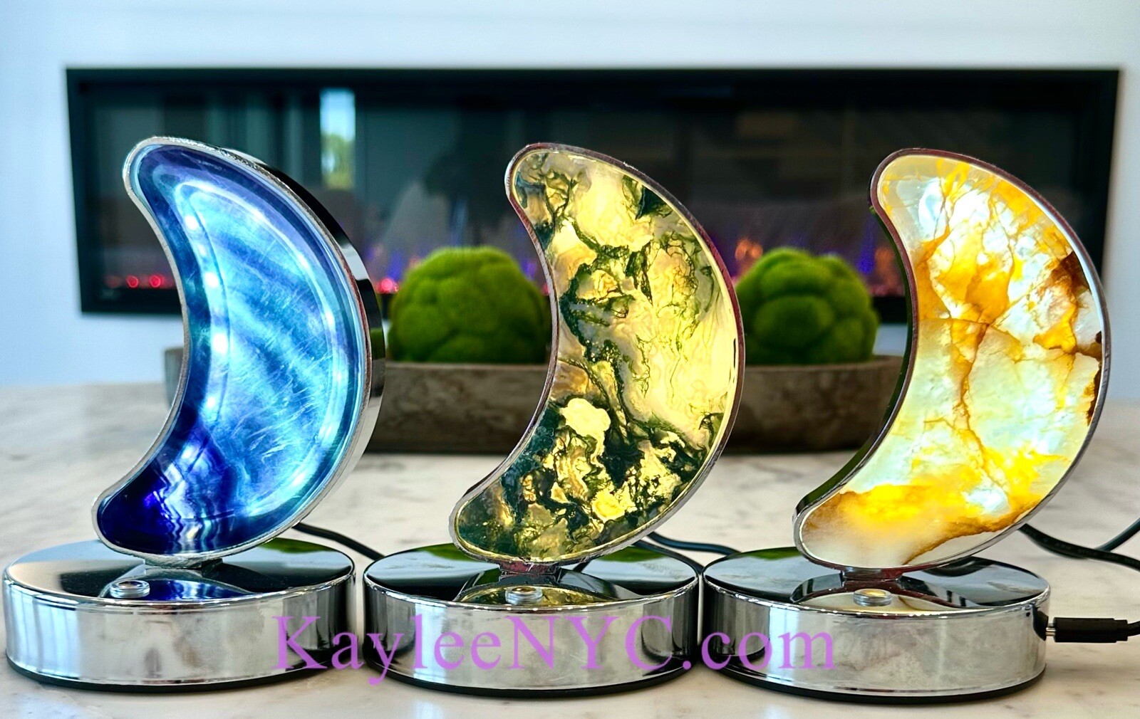 Wholesale Lot 3 PCs Natural Crystal Moon Lamps Healing Energy