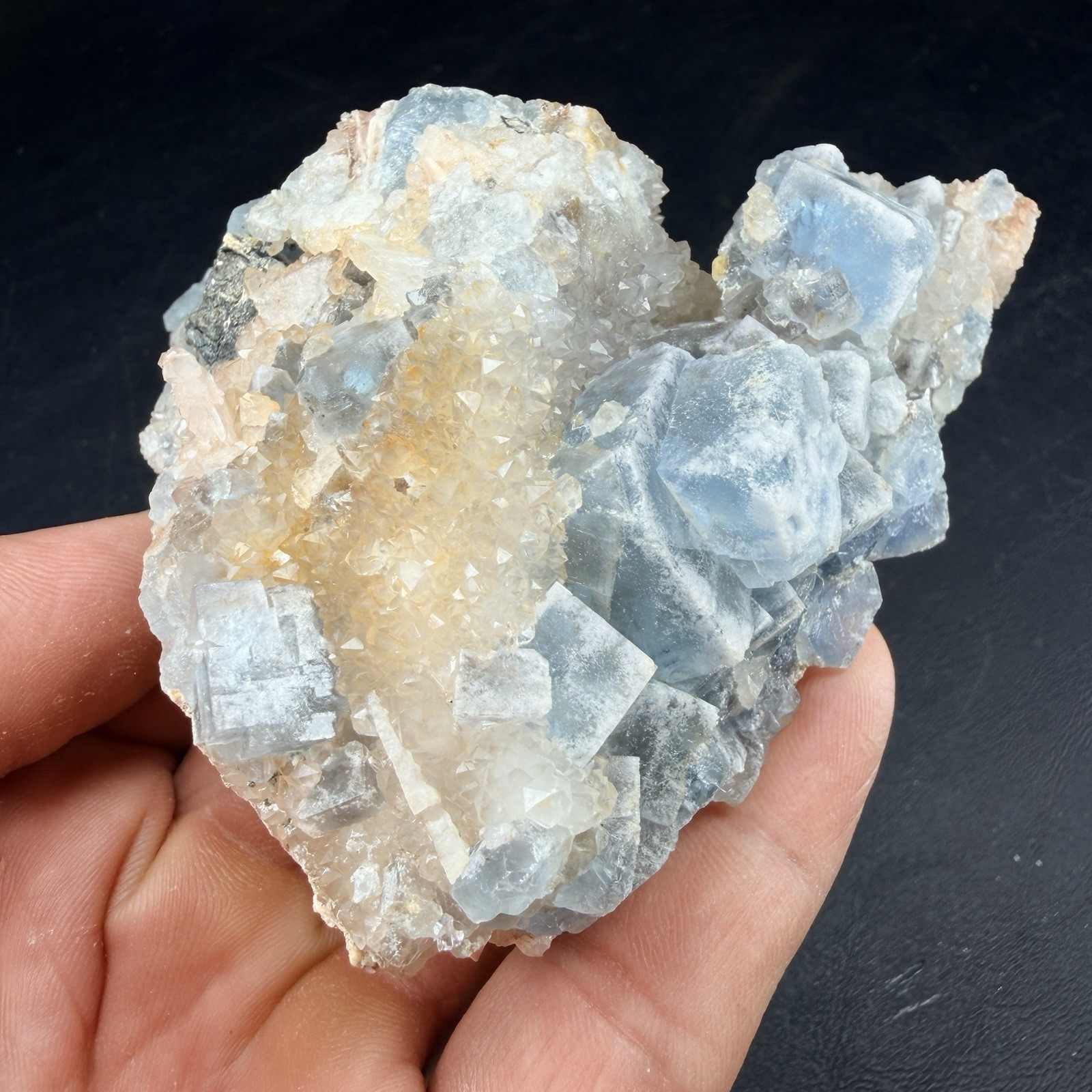 Blue Fluorite Crystals on Quartz Crystal Cluster / New Mexico *VIDEO*