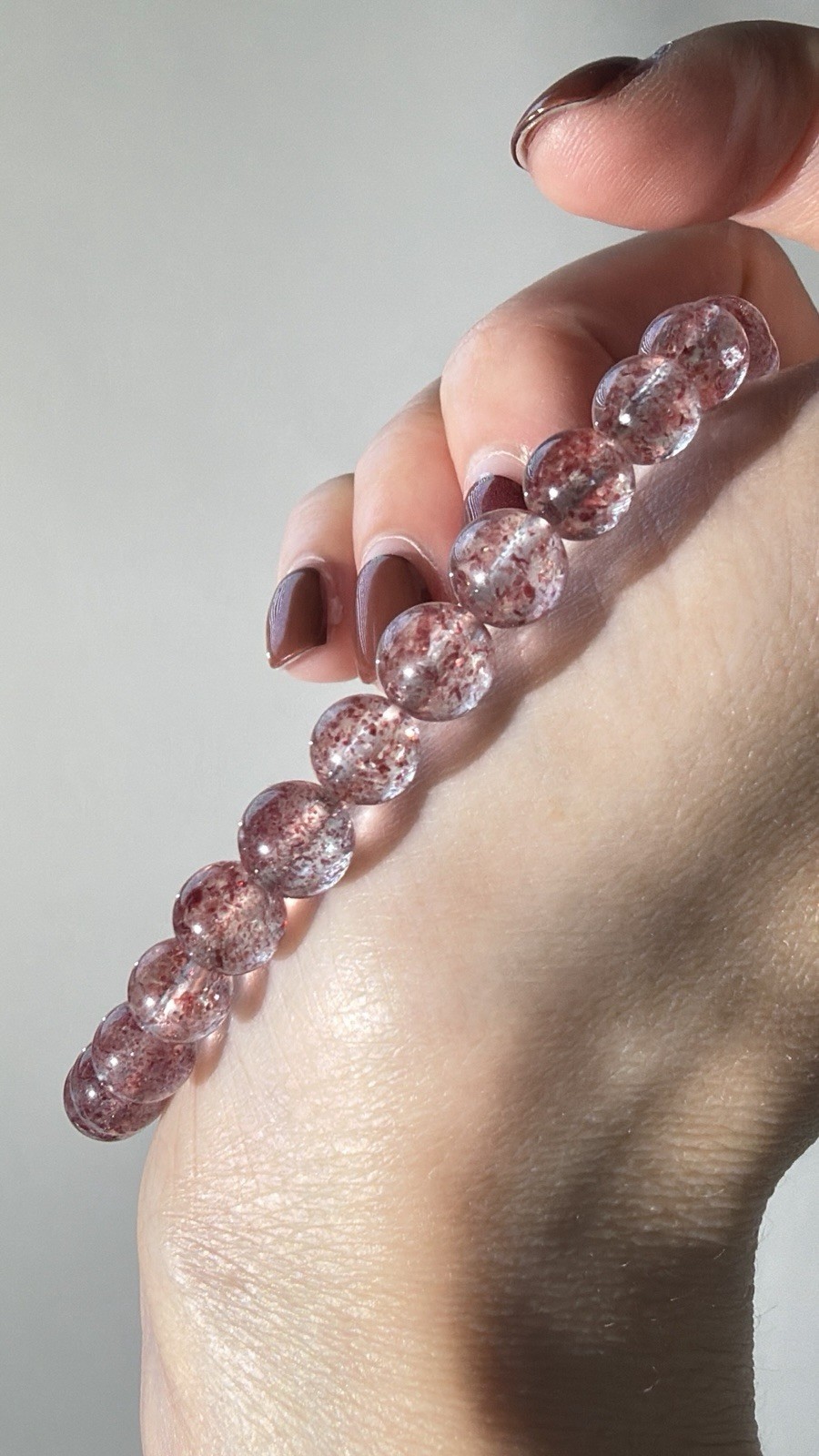 Natural Lepidocrocite in Clear Quartz Bracelet Pink Confetti Golden Strawberry