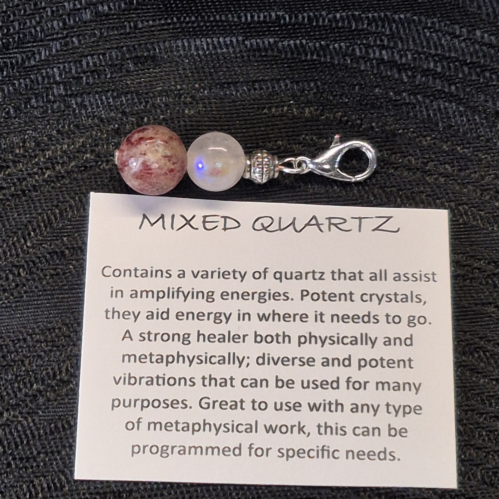 Mixed Quartz Red & White Charm With Lobster Claw Clasp