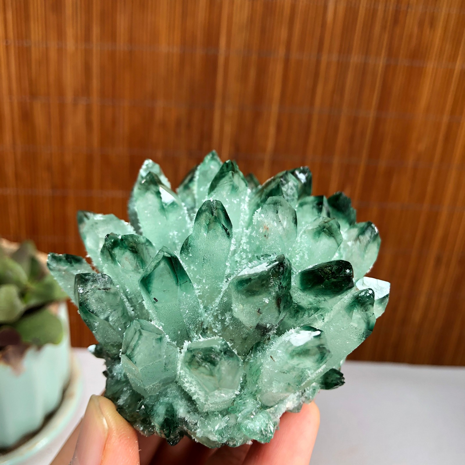 New Find Green Phantom Quartz Crystal Cluster Mineral Specimen 224g A1491