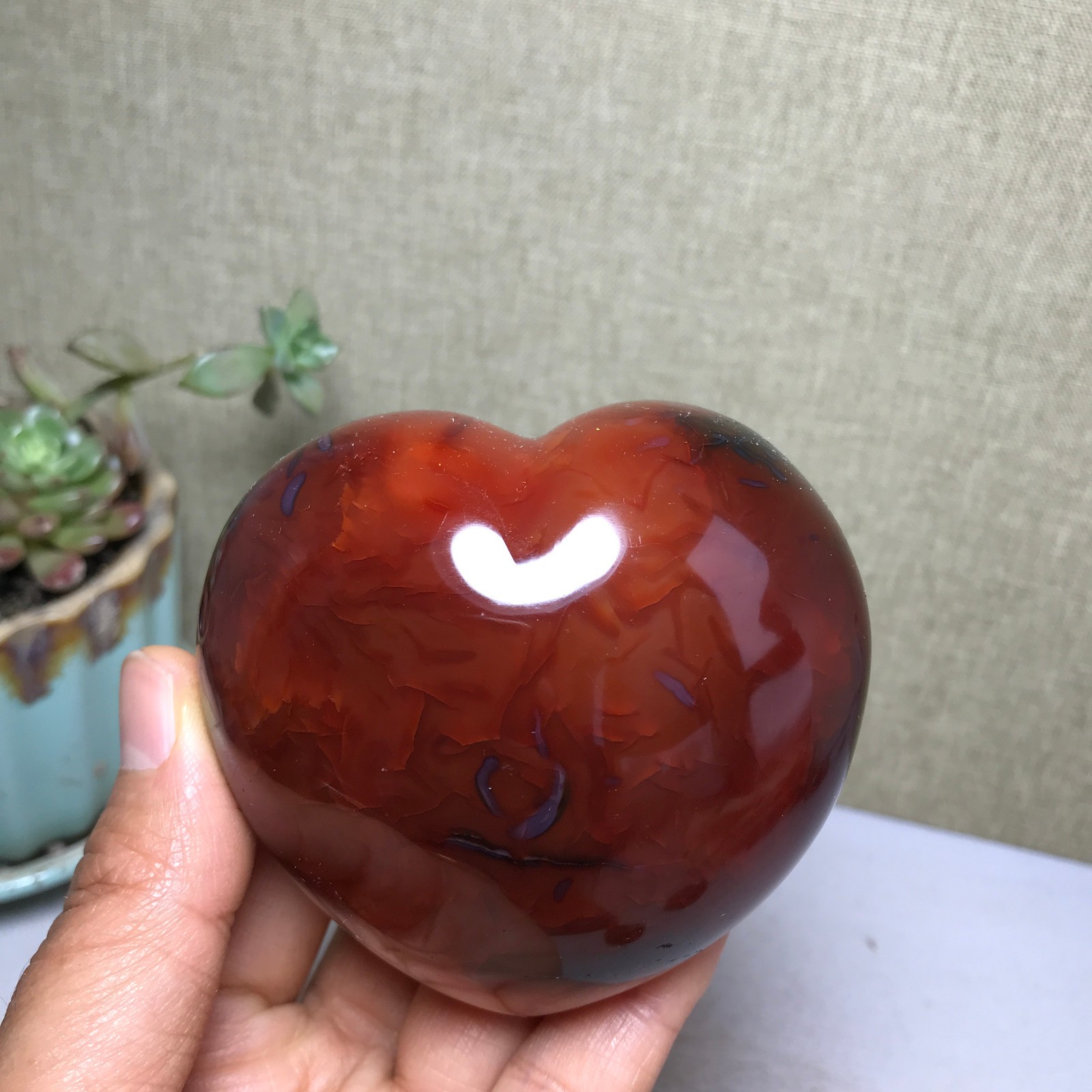 NATURAL red agate heart shaped Hand carved polished Crystal specimen 325g A4101