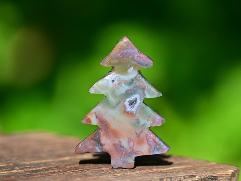 2” Natural carved mixed material Christmas Tree Reiki decor healing gift 1pc
