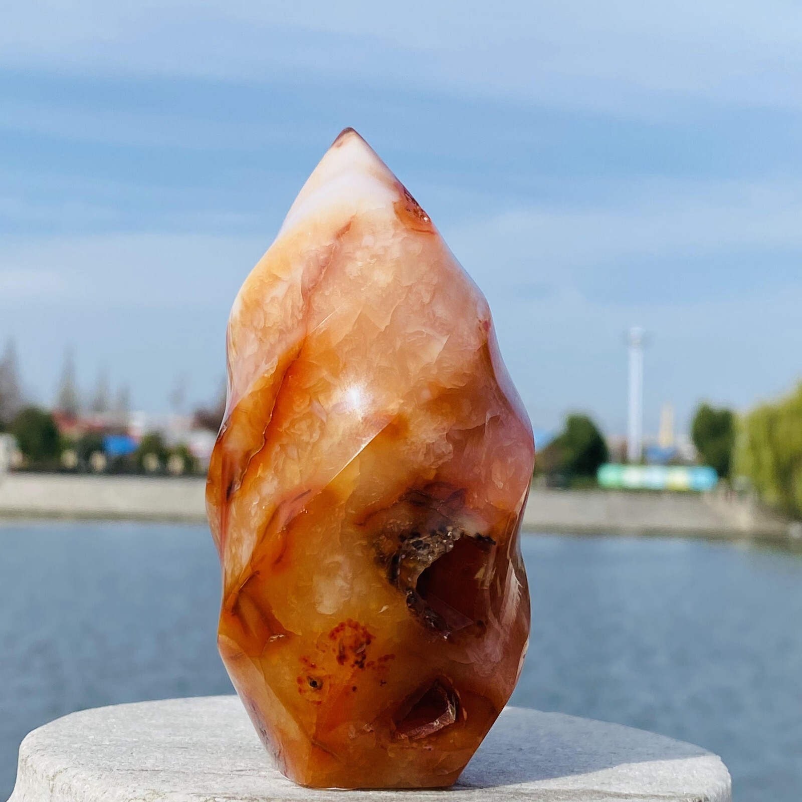 293g Natural and beautiful flame red agate crystal ore sample heals