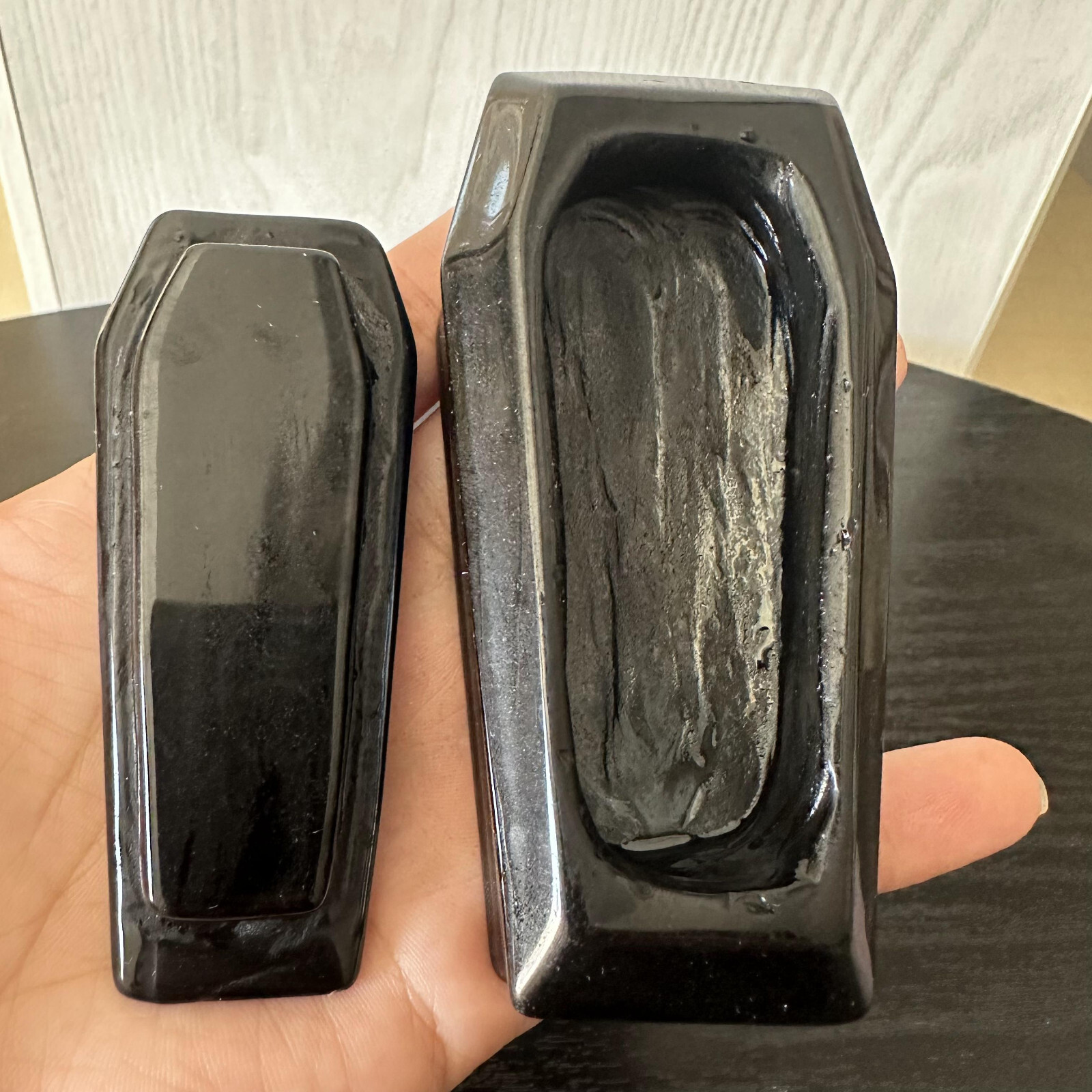 1pc natural obsidian quartz crystal handmade coffin skull healing decor