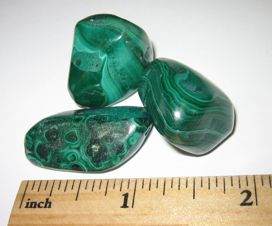 3 TUMBLED POLISHED NATURAL .8-1.2″ MALACHITE STONE MINERALS CONGO ~ 44.4grams *2