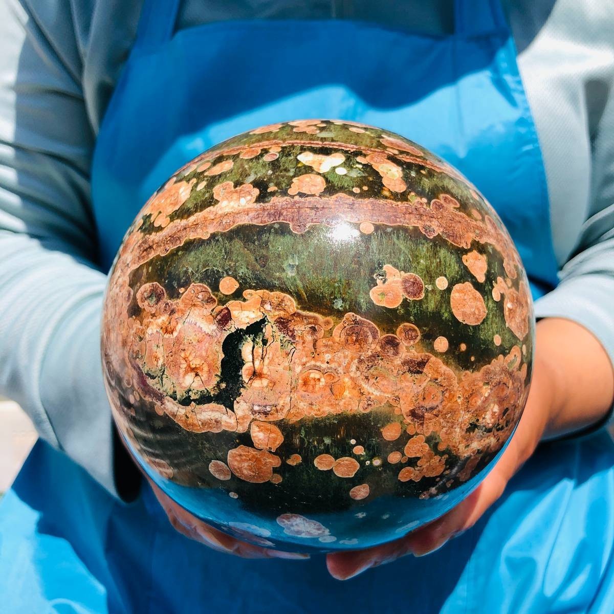 5.58LB Natural Cherry Blossom Agate Crystal Sphere Floral Healing Gem Stone 4853