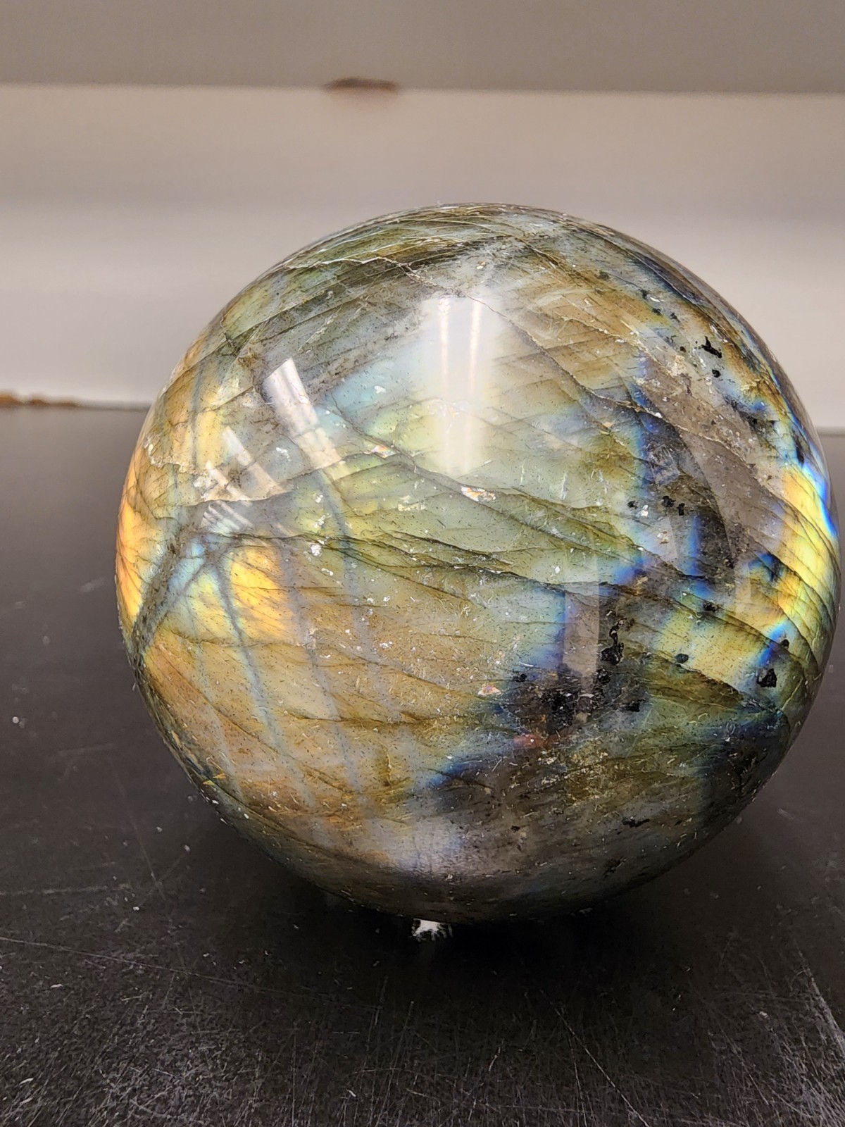 391g Labradorite Crystal Sphere Blue Gold Flash Polished Stone Display Ball