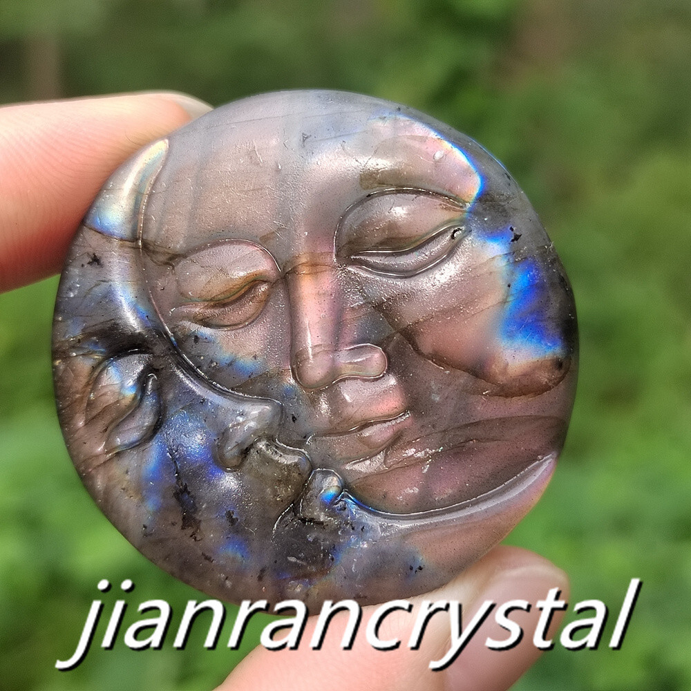 Natural Labradorite Sun and moon Skull Carved Quartz Crystal Skull Gift 1pc