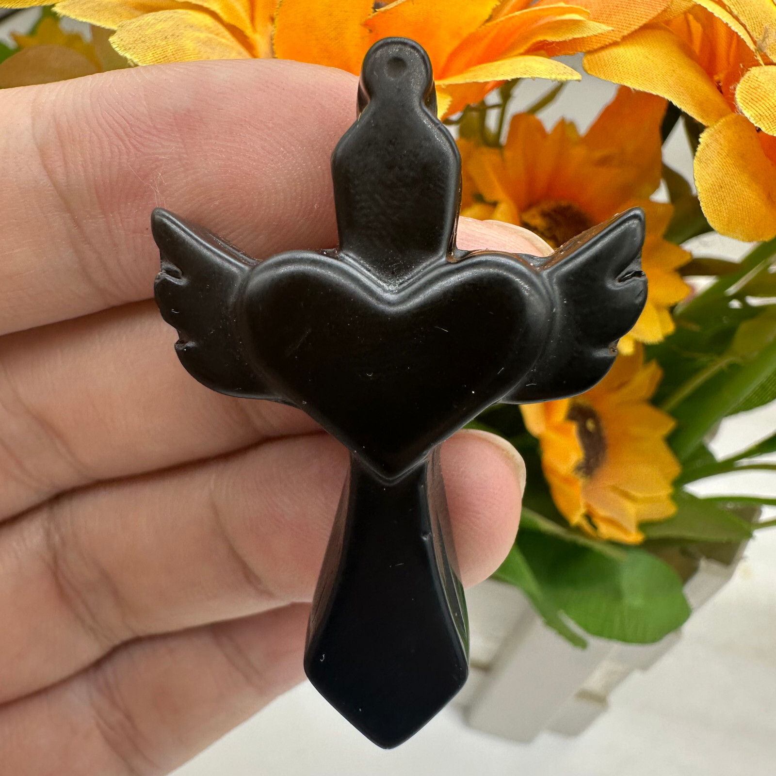 Natural Obsidian Hand Carved Love cross Skull Quartz Crystal Reiki Healing 1